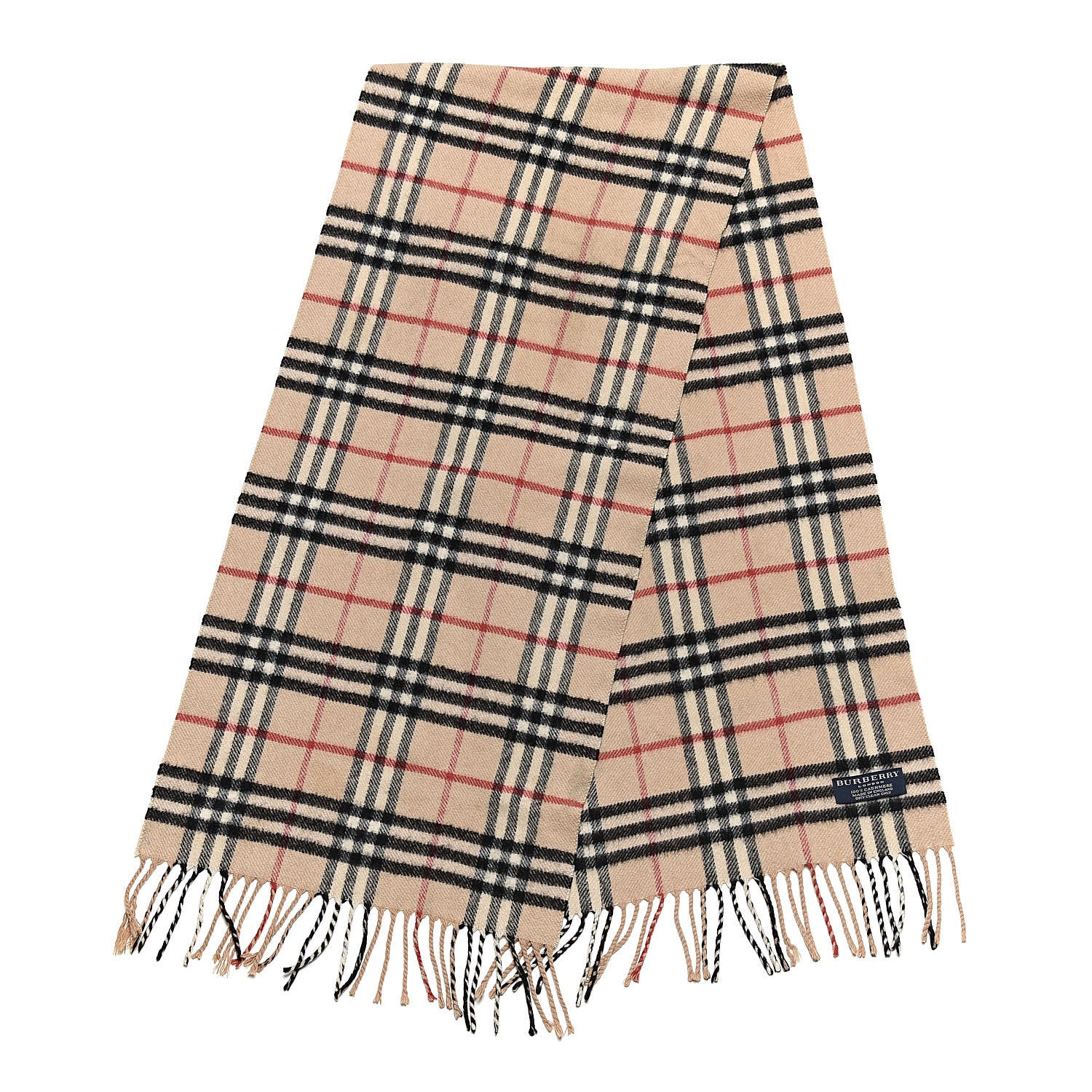 Burberry Cashmere Vintage Check Fringe Scarf Camel 3 of 4