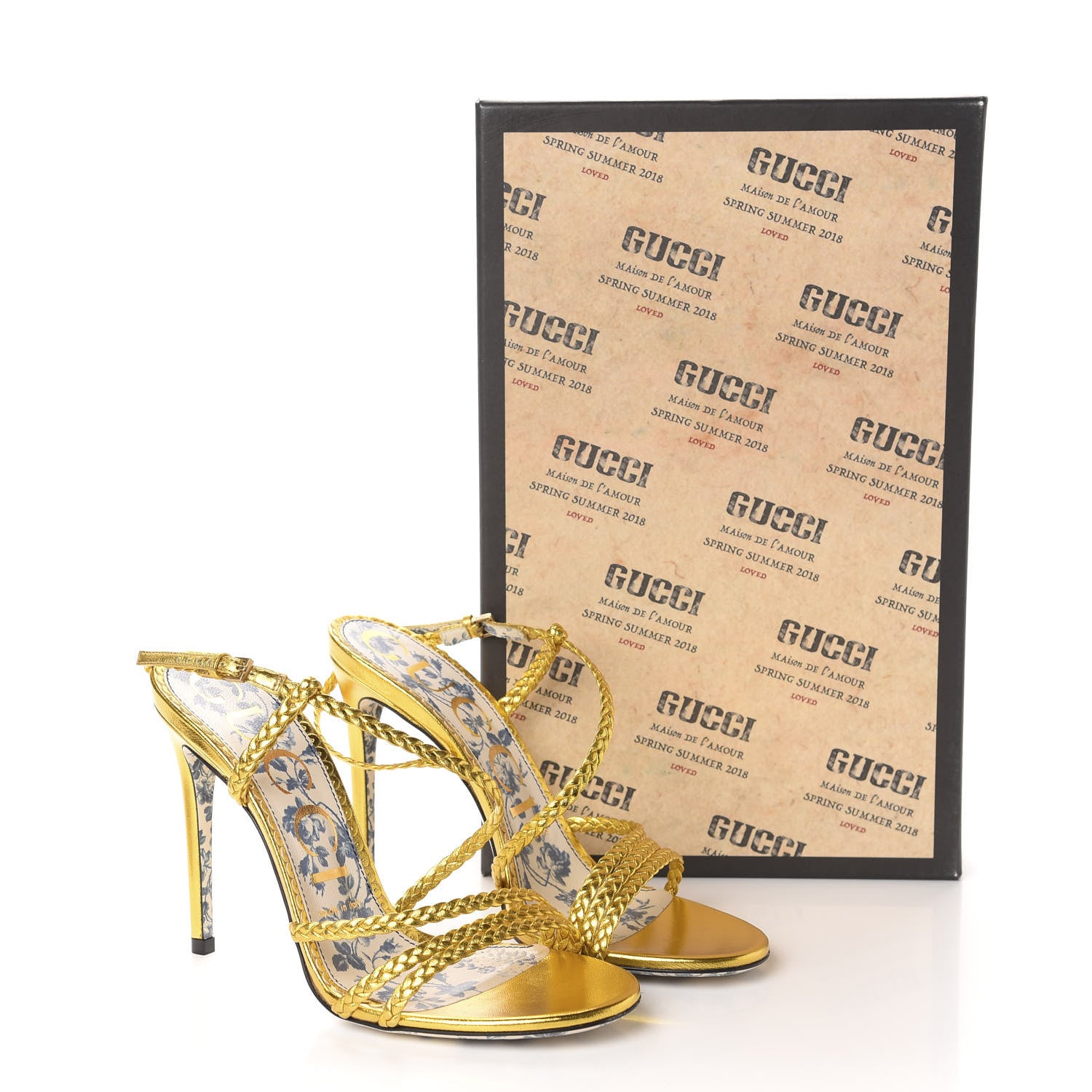 Gucci Metallic Nappa Braided Haines High Heel Sandals 37 Gold 9 of 9