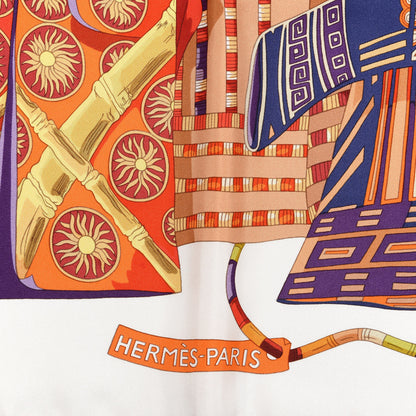Hermes Silk Voyage En Etoffes Scarf 90 White Rouge H 4 of 4