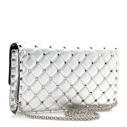 Valentino Garavani Metallic Lambskin Rockstud Spike Wallet on Chain Silver 3 of 10