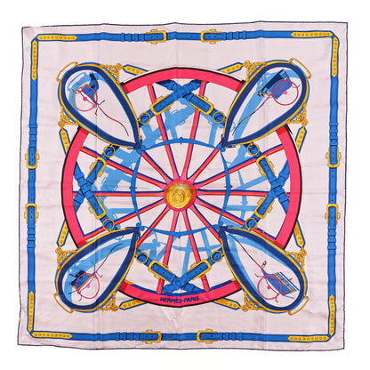 Hermes Silk En Roue Libre Chemise Scarf 90 Rose Vif Bleu Royal 1 of 3