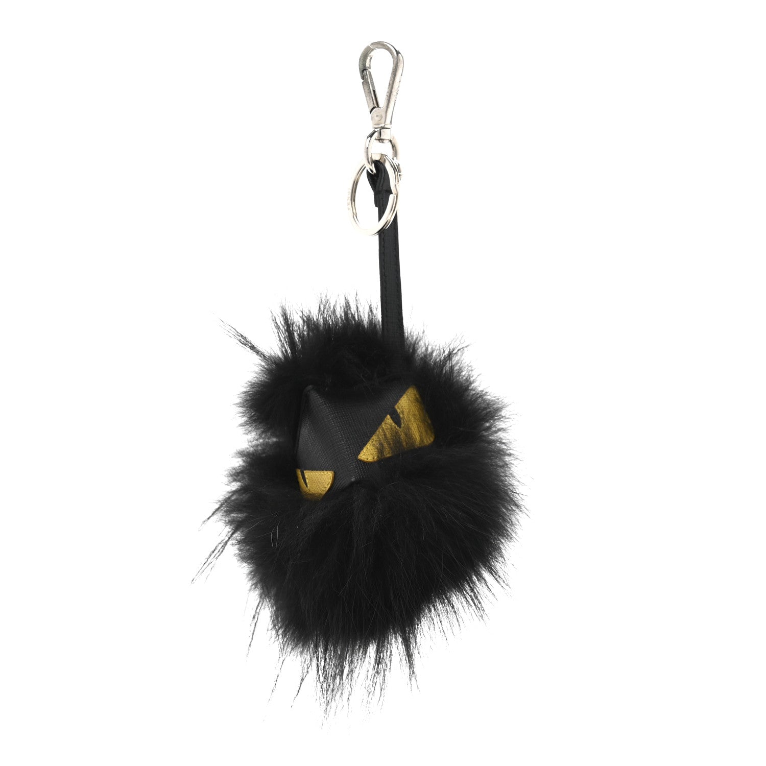 Fendi Vitello Elite Fox Fur Fusto Monster Bag Bug Charm Black Yellow 1 of 4