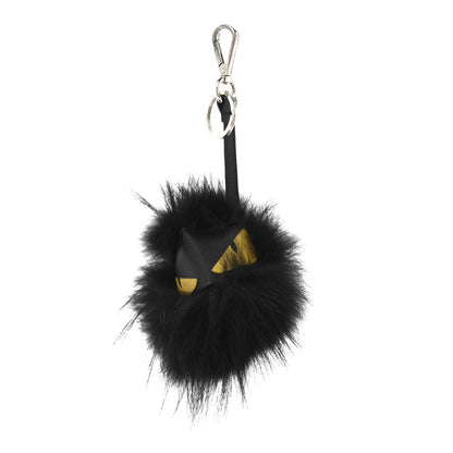 Fendi Vitello Elite Fox Fur Fusto Monster Bag Bug Charm Black Yellow 1 of 4