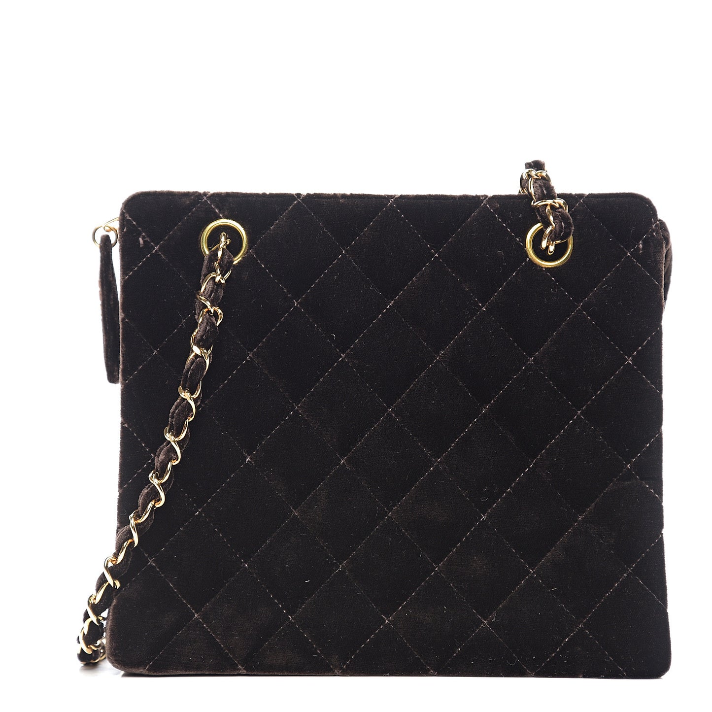 Velvet Quilted Shoulder Bag Brown