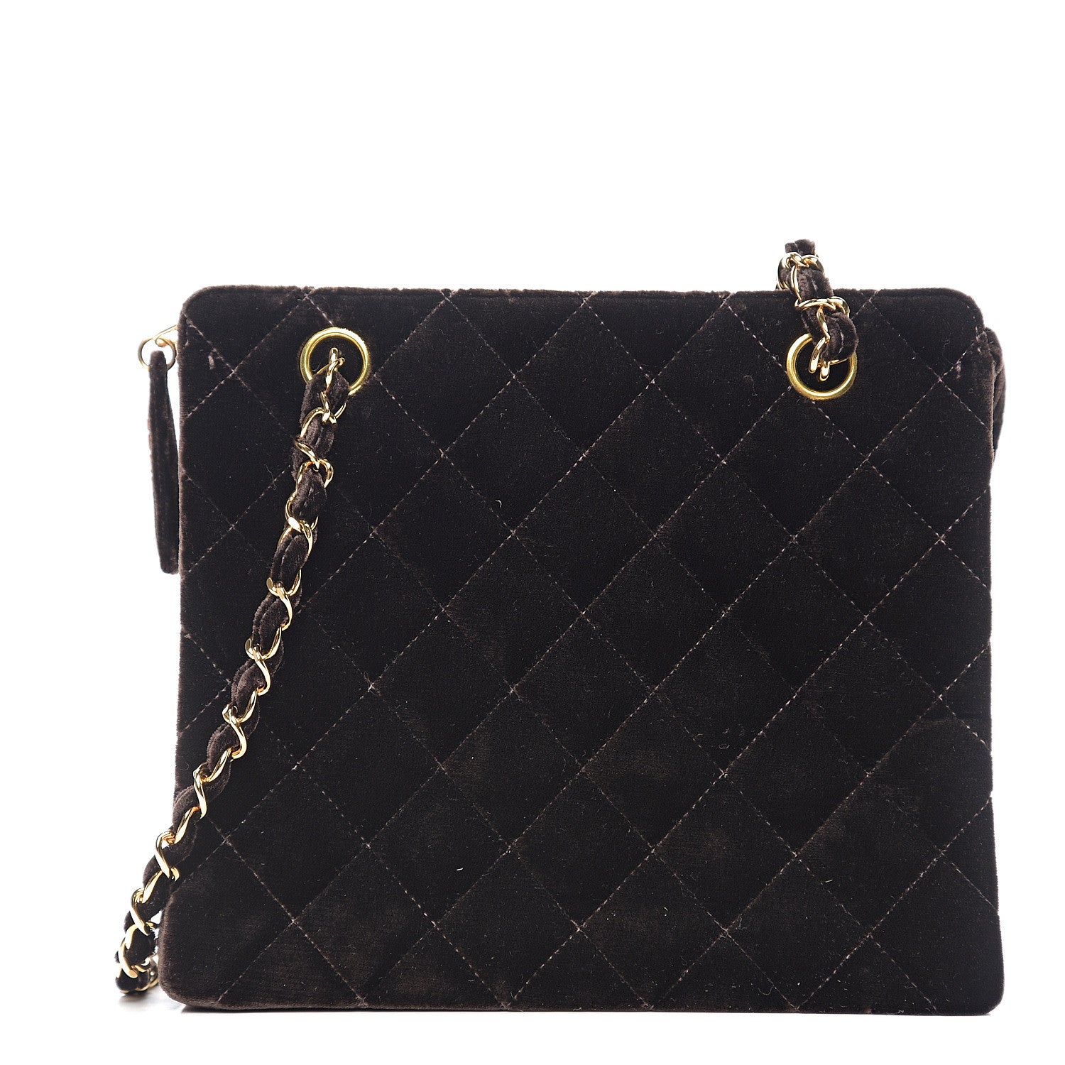 Chanel Velvet Quilted Shoulder Bag Brown 1 of 10