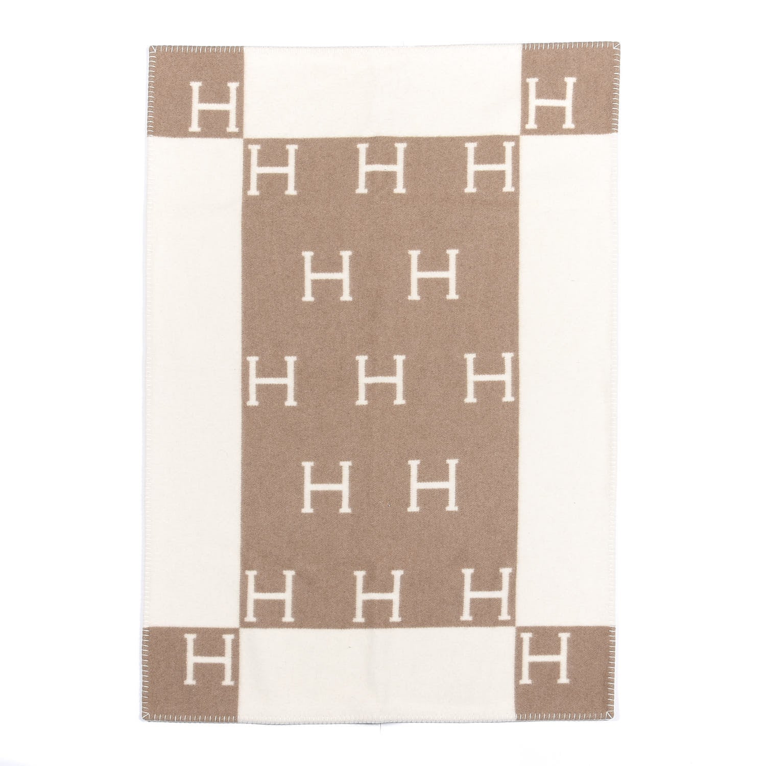 Hermes Wool Cashmere Avalon Baby Blanket Noisette Moyen White 2 of 3