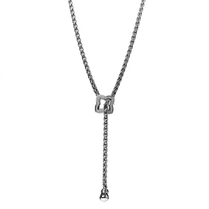 David Yurman Sterling Silver Diamond Quatrefoil Lariat Wheat Chain Necklace 1 of 5
