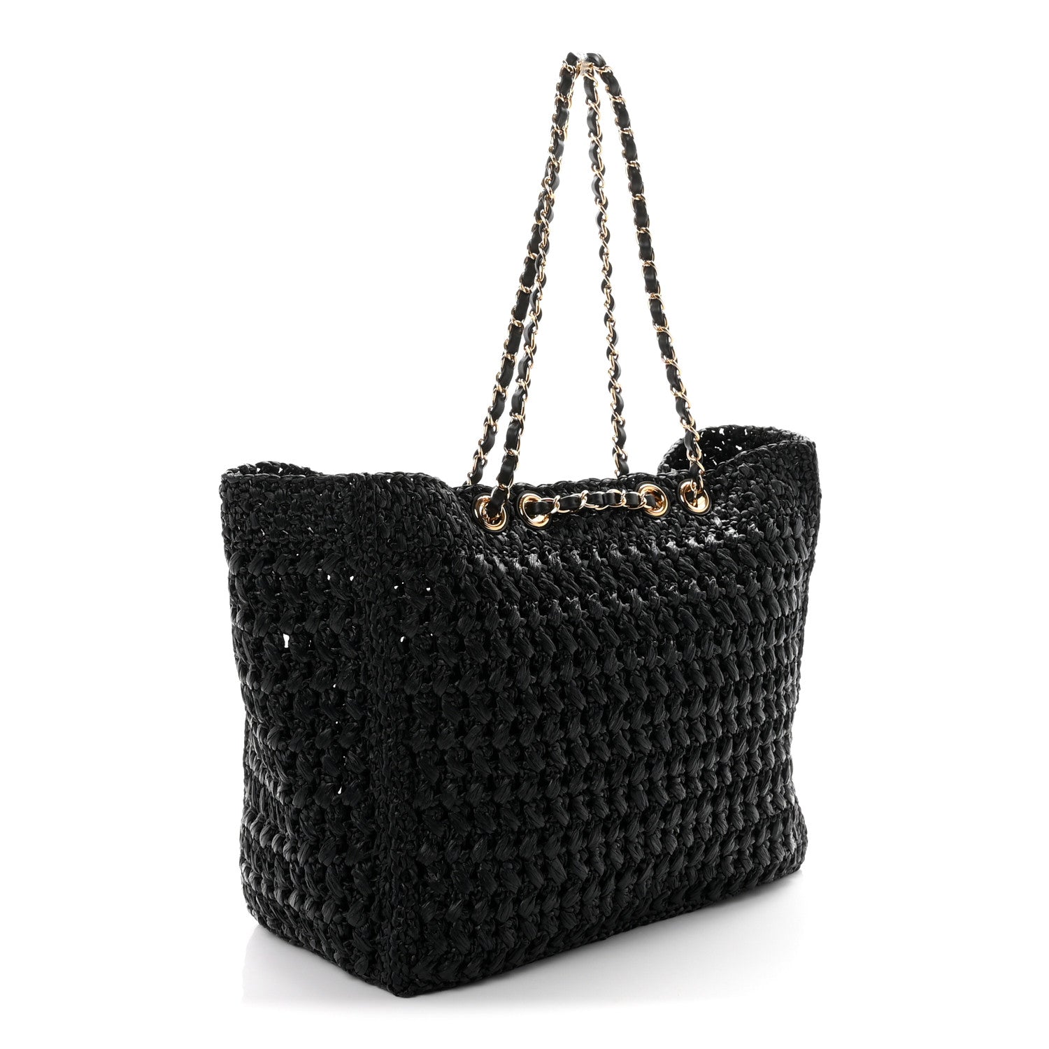 Chanel Raffia Effect Calfskin Coco Beach Shopping Tote Black