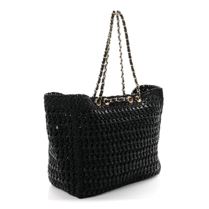 Chanel Raffia Effect Calfskin Coco Beach Shopping Tote Black 2 of 9
