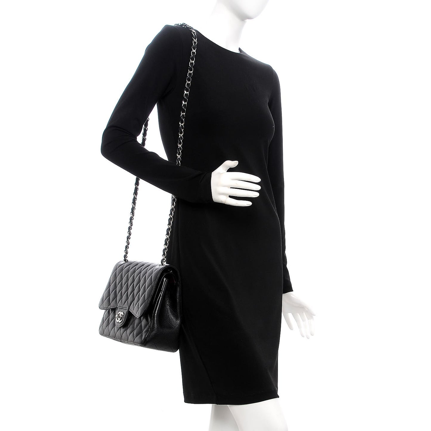 Caviar Quilted Jumbo Double Flap Black