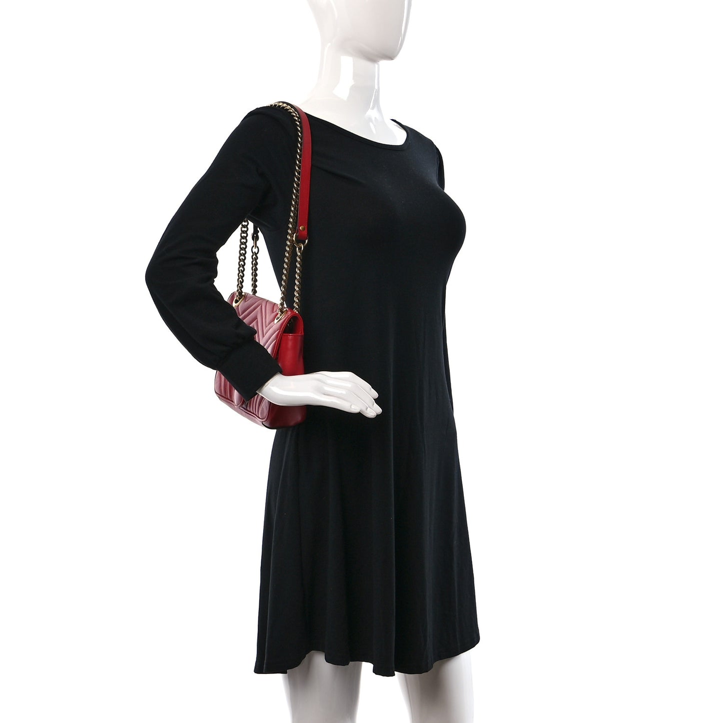 Calfskin Matelasse Small GG Marmont Shoulder Bag Hibiscus Red