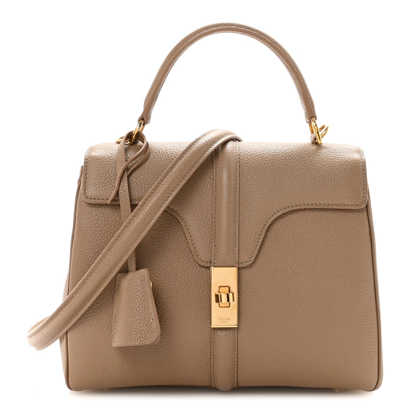 Grained Calfskin Small 16 Top Handle Bag Beige