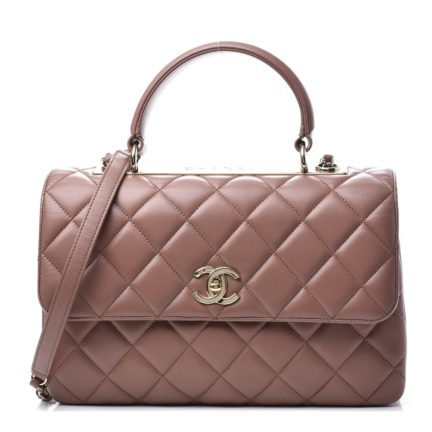 Lambskin Quilted Medium Trendy CC Flap Dual Handle Bag Nude
