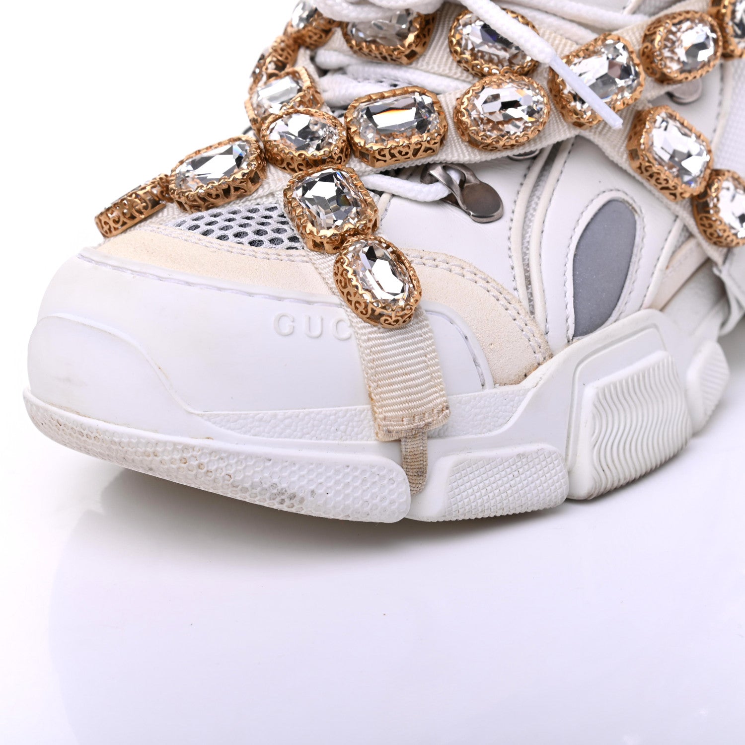 Gucci X SEGA Mesh Calfskin Suede Removable Crystals Womens Flashtrek Sneakers 38.5 Great White 9 of 23