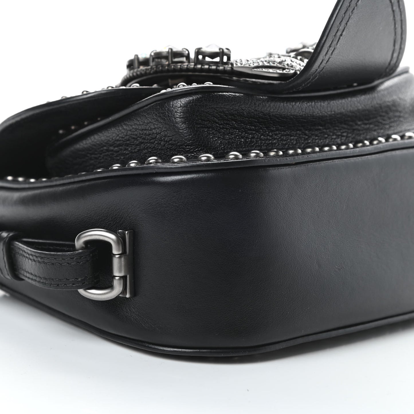 Goatskin Madras Soft Calfskin Crystal Embellished Dahlia Shoulder Bag Black