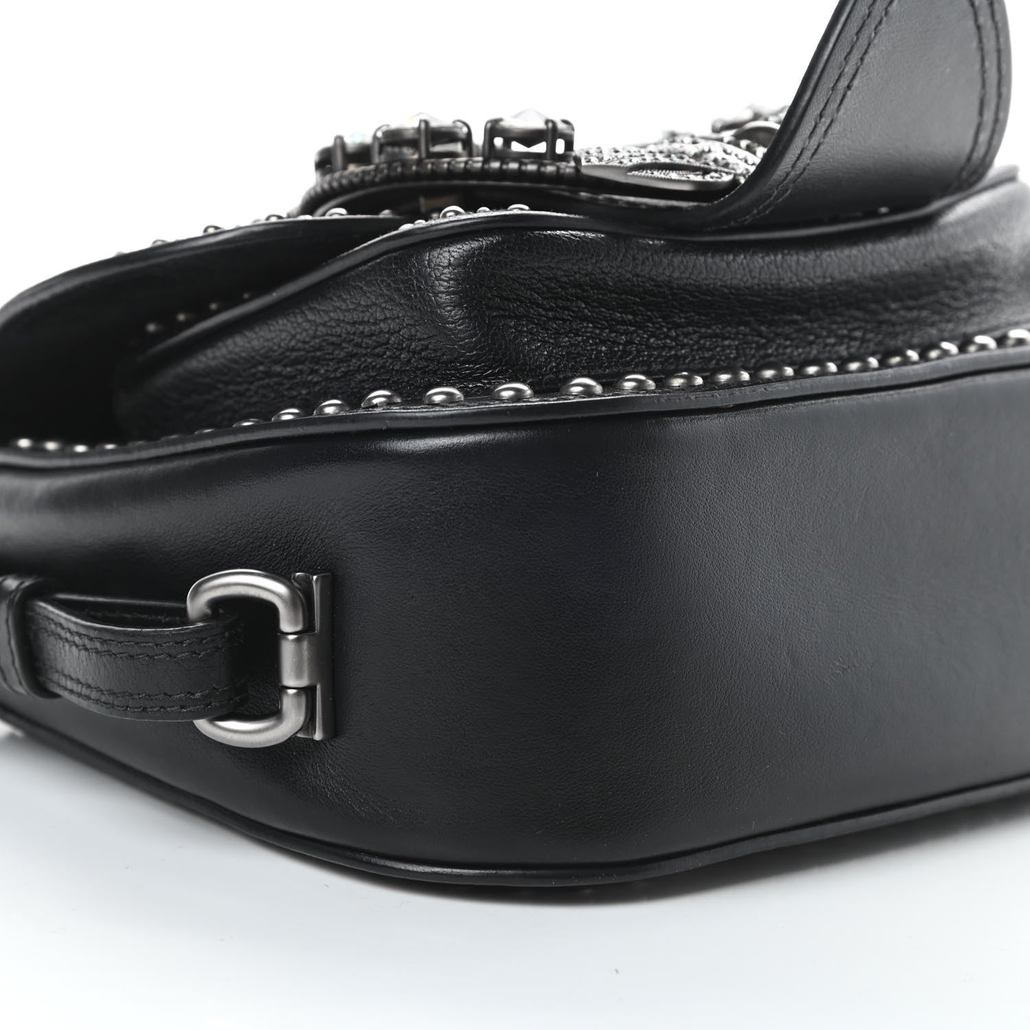 Miu Miu Goatskin Madras Soft Calfskin Crystal Embellished Dahlia Shoulder Bag Black 9 of 12