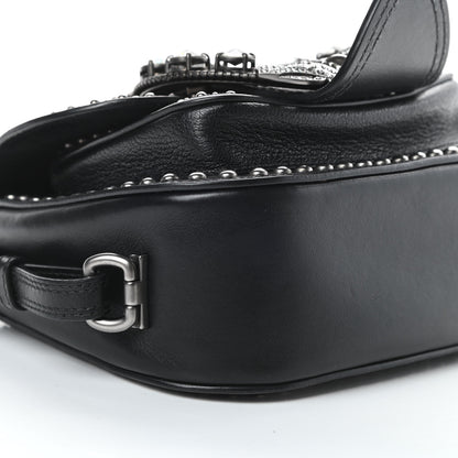 Miu Miu Goatskin Madras Soft Calfskin Crystal Embellished Dahlia Shoulder Bag Black 9 of 12