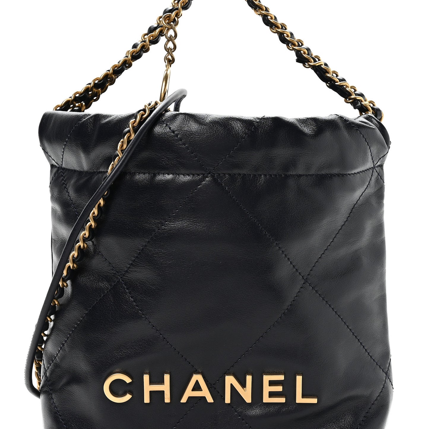 Shiny Calfskin Quilted Mini Chanel 22 Navy Blue