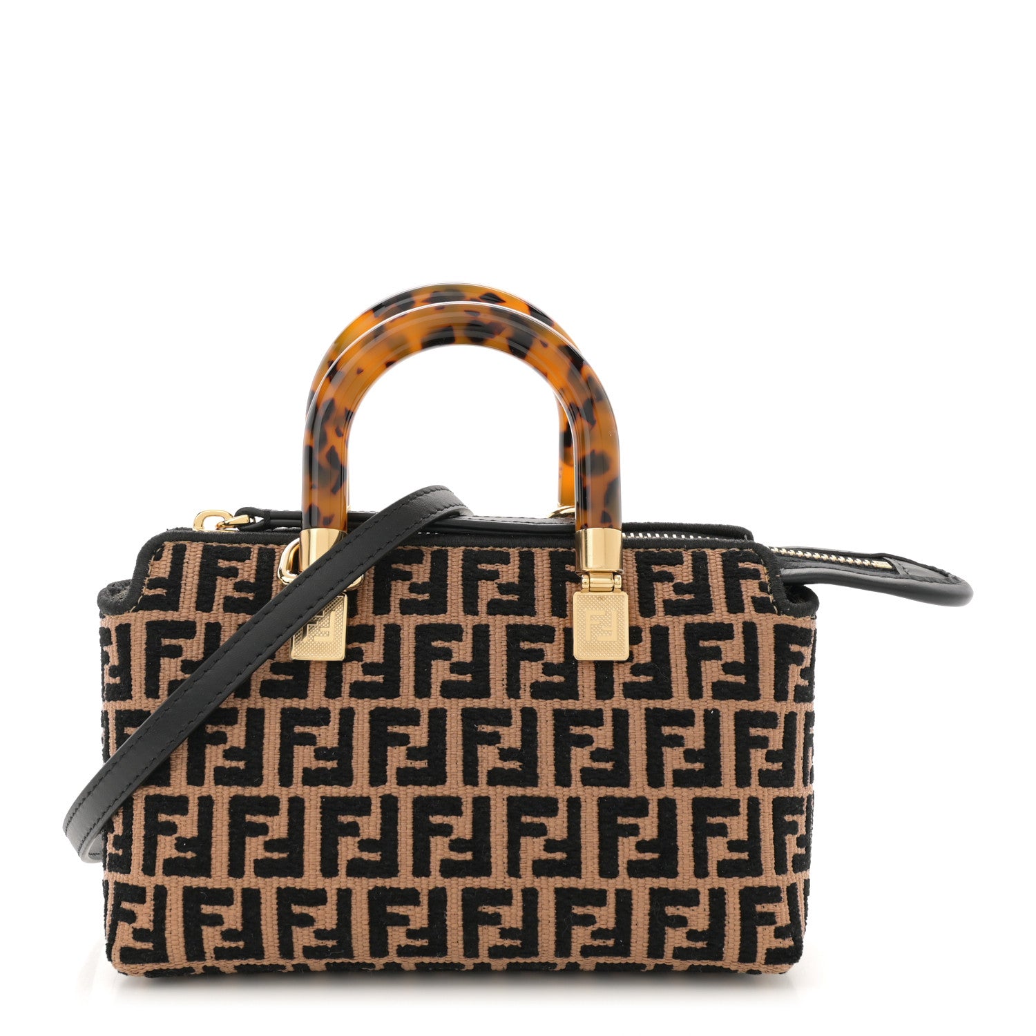 Fendi Raffia Chenille Vitello King Plexiglass Micro FF Mini By The Way Top Handle Boston Bag Naturale Black 1 of 10