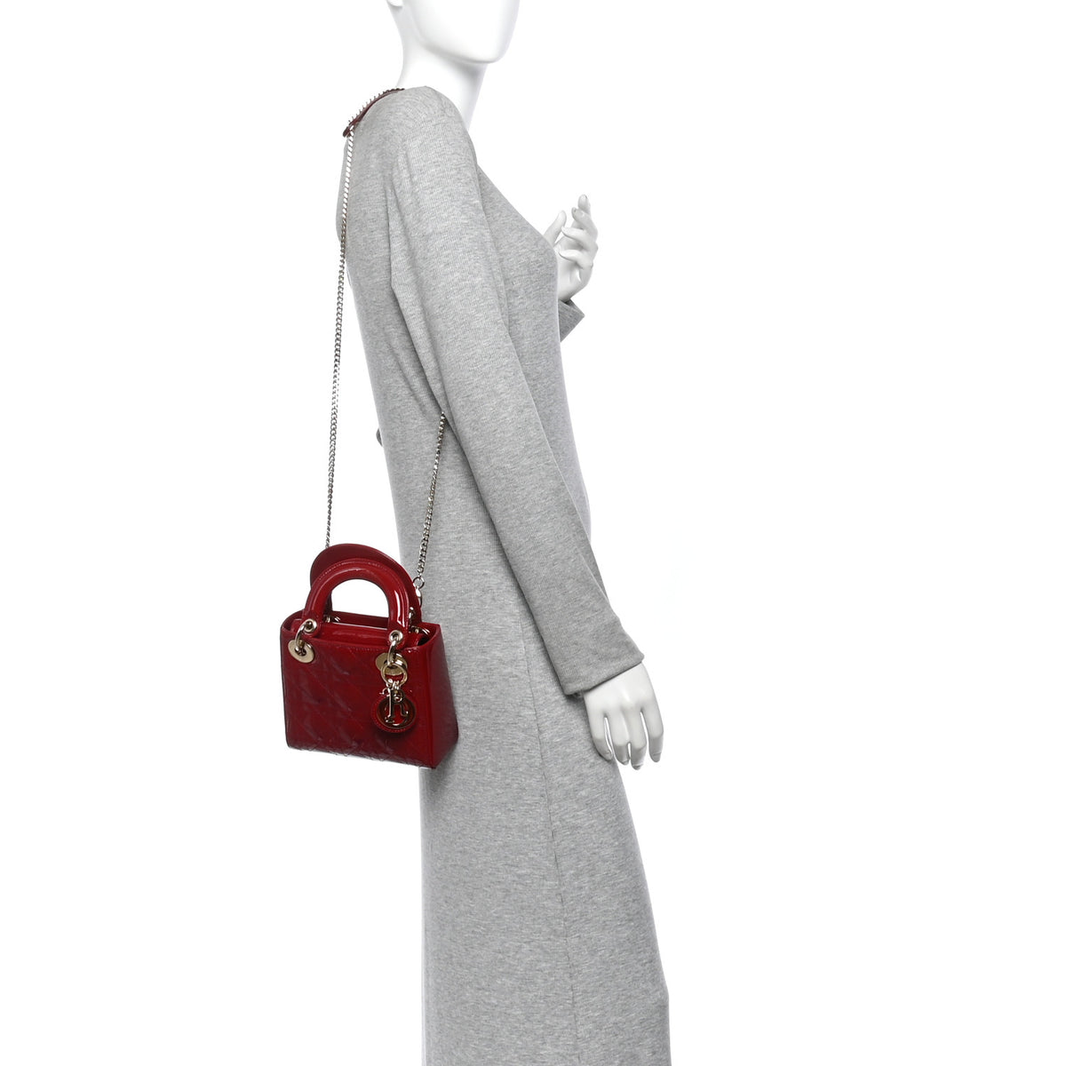 Patent Cannage Mini Lady Dior Red