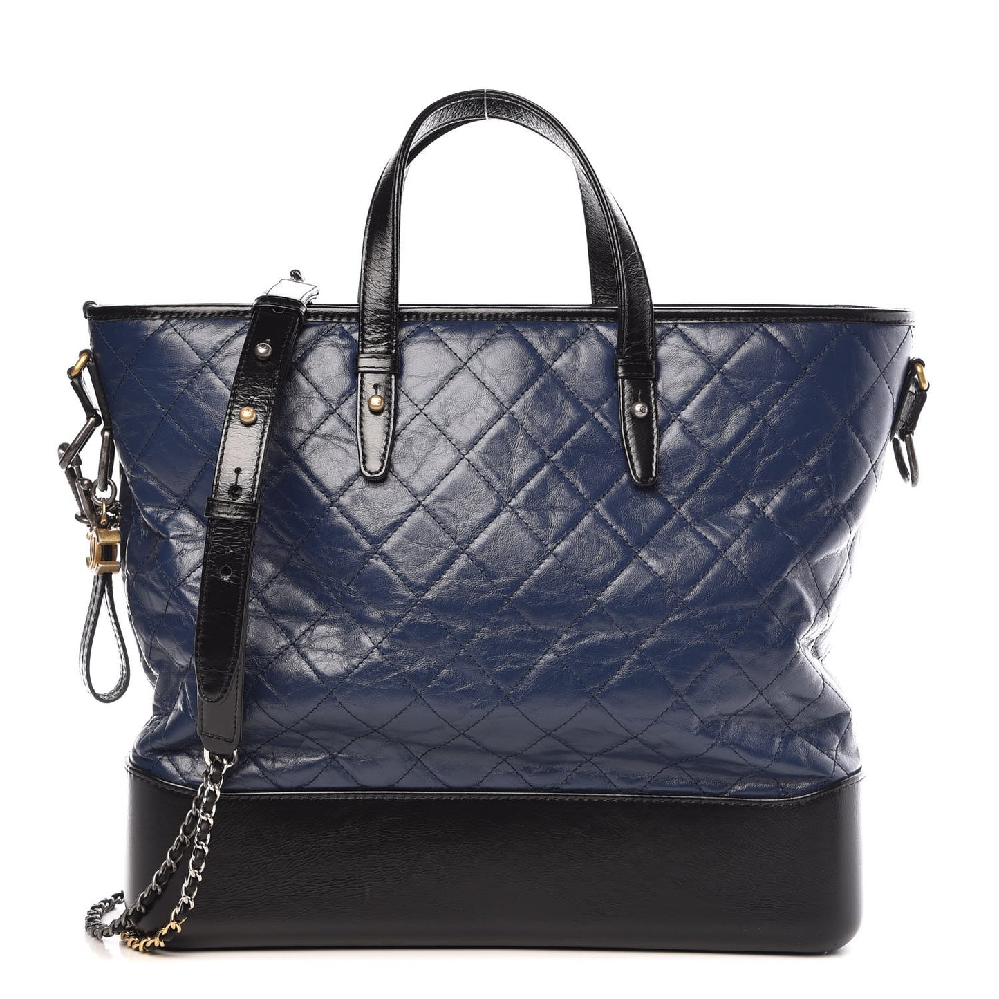 Aged Calfskin Quilted Large Gabrielle Shopping Tote Navy Black