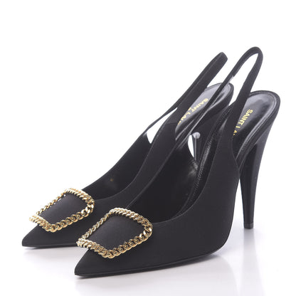 Saint Laurent Grosgrain St. Sulpice Chain Buckle Slingback Pumps 40 Black 3 of 9