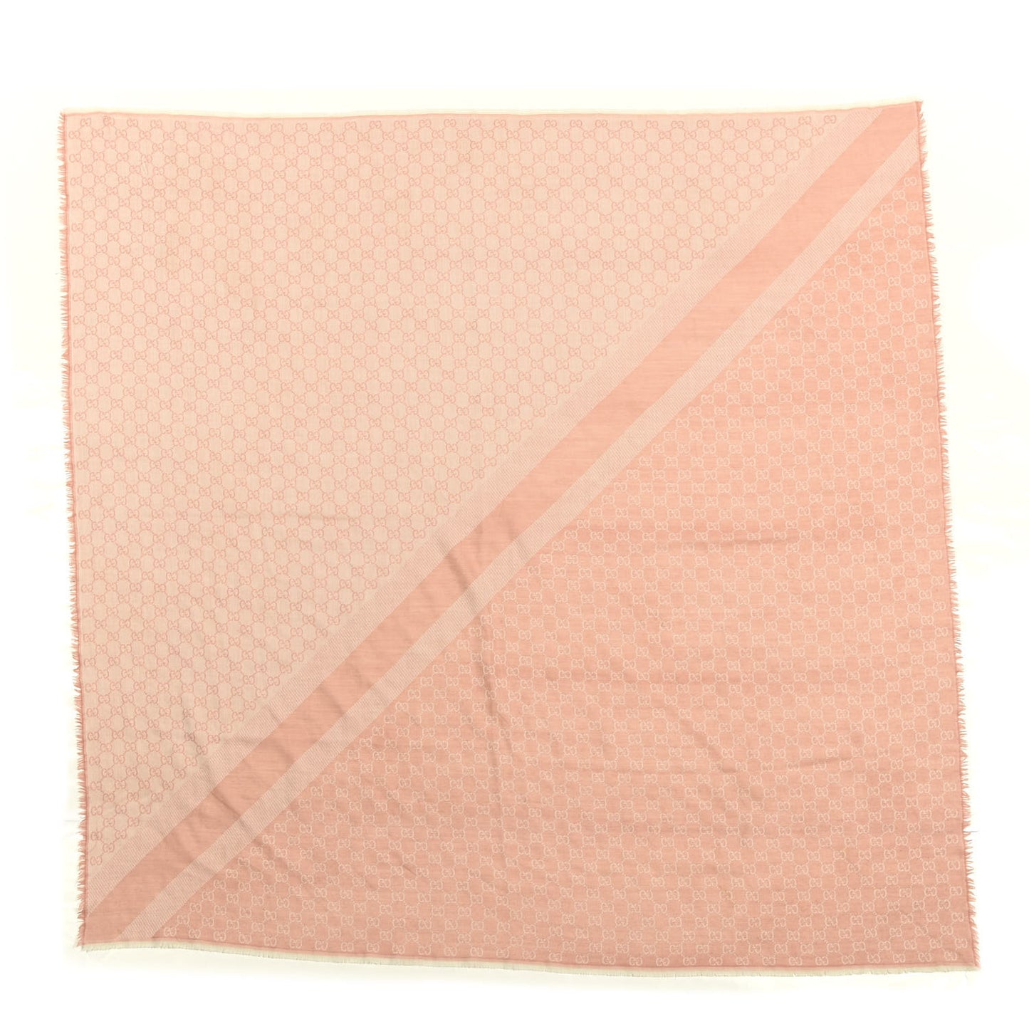 Wool Silk Monogram GGWeb Fringe Shawl Old Rose Pink