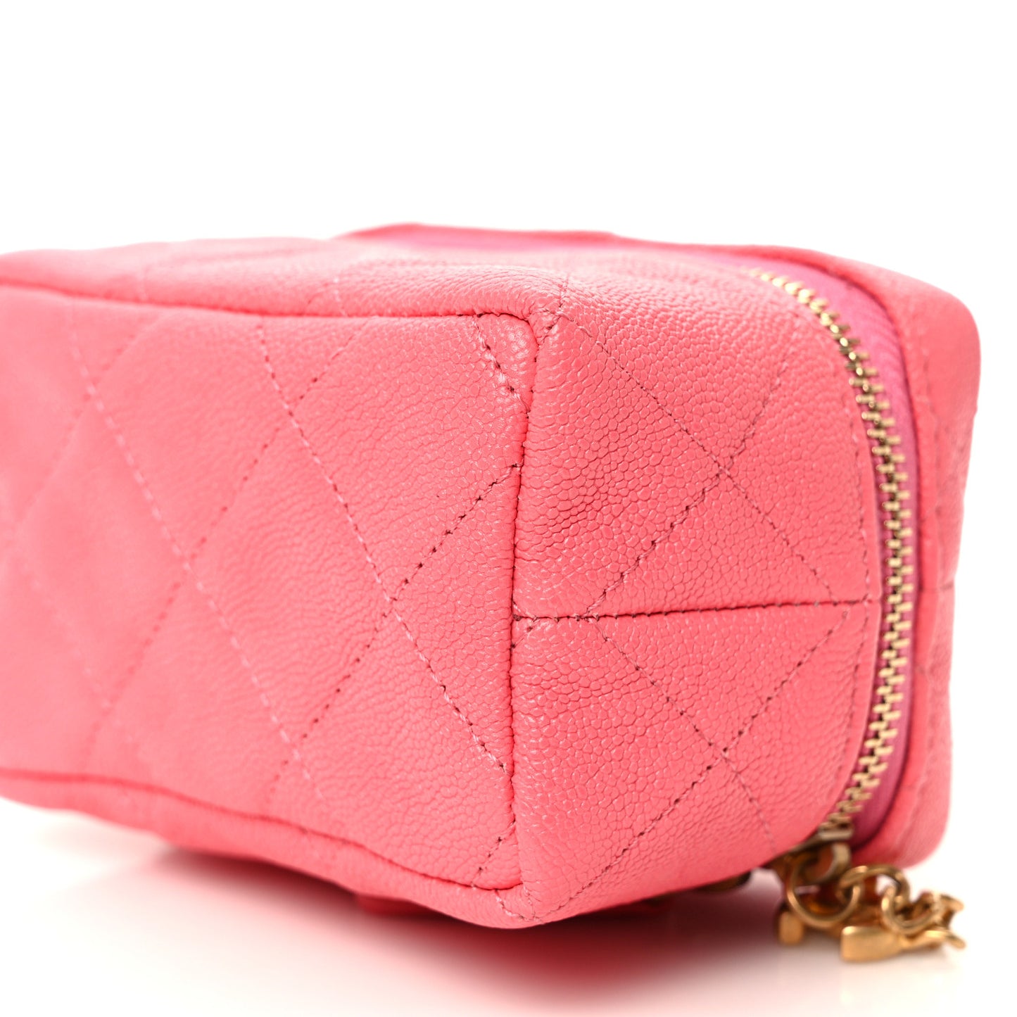 Caviar Quilted Mini Top Handle Vanity With Chain Pink