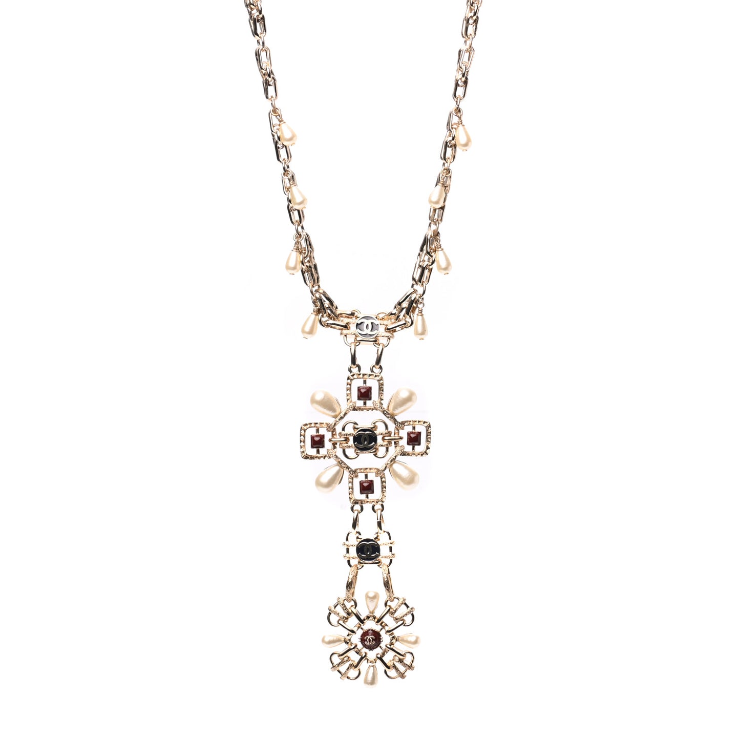 Metal Resin Bead Pearl CC Short Pendant Necklace Gold Multicolor