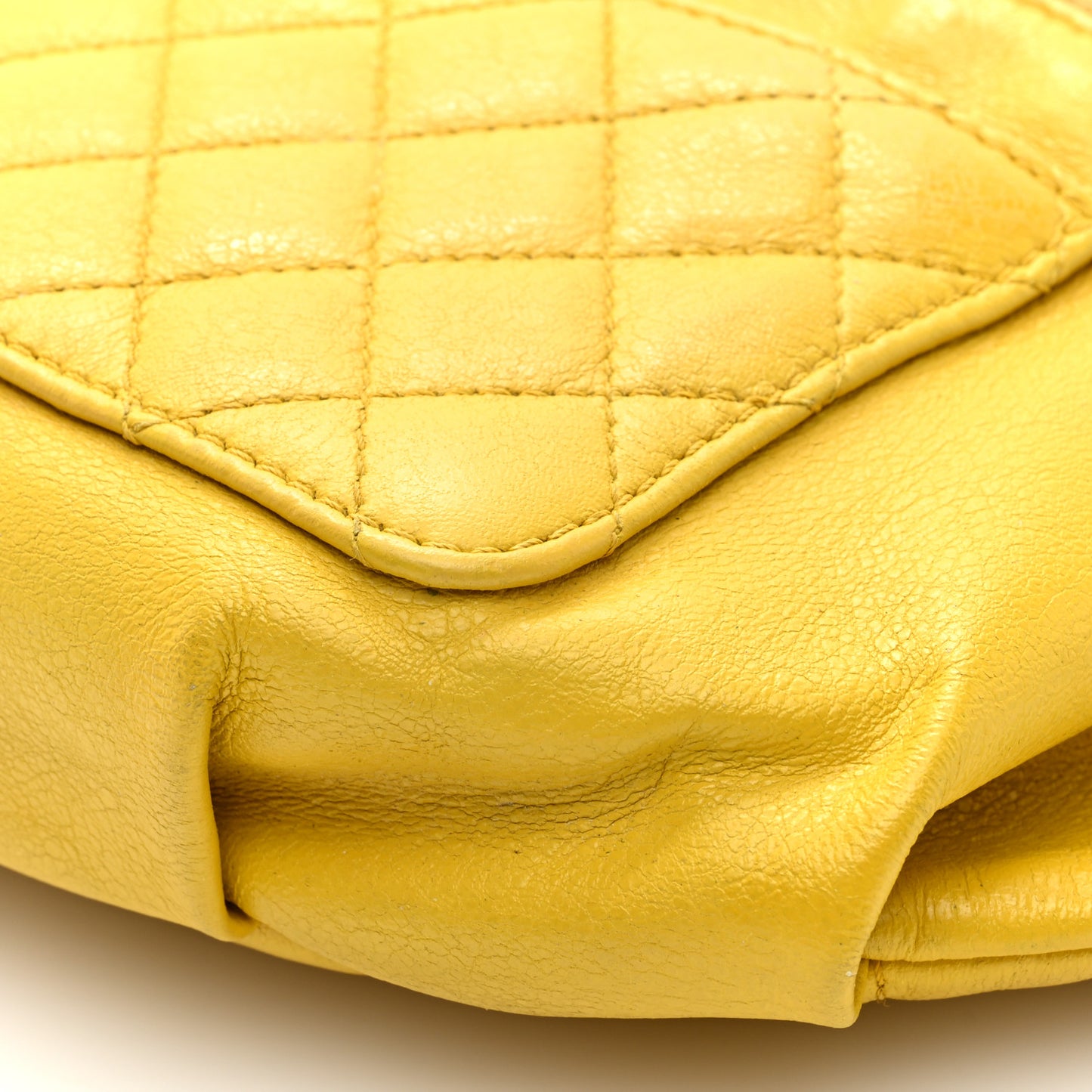 Crumpled Glazed Lambskin Quilted Waist Bag Fanny Pack Yellow