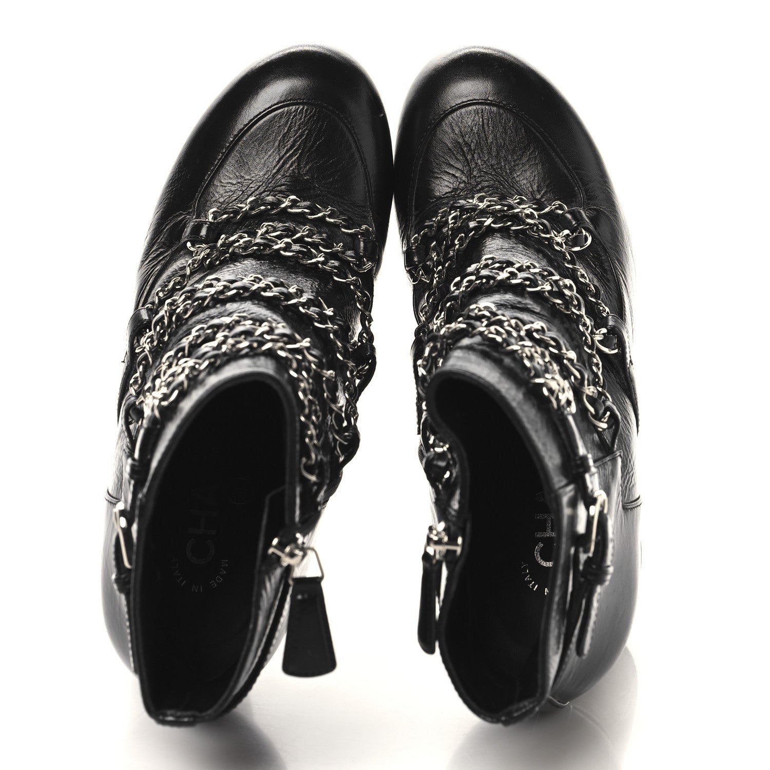 Chanel Crackled Calfskin Chain CC Short Boots 38 Black 2 of 10