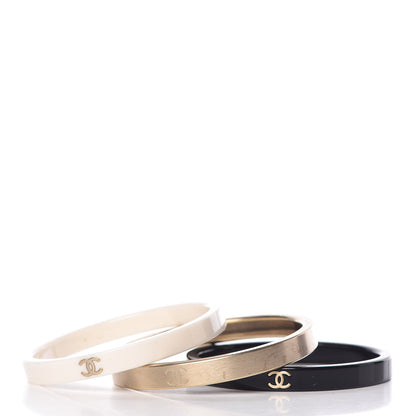 Chanel Resin Metal CC Bangle Set of 3 Black White Gold 5 of 6