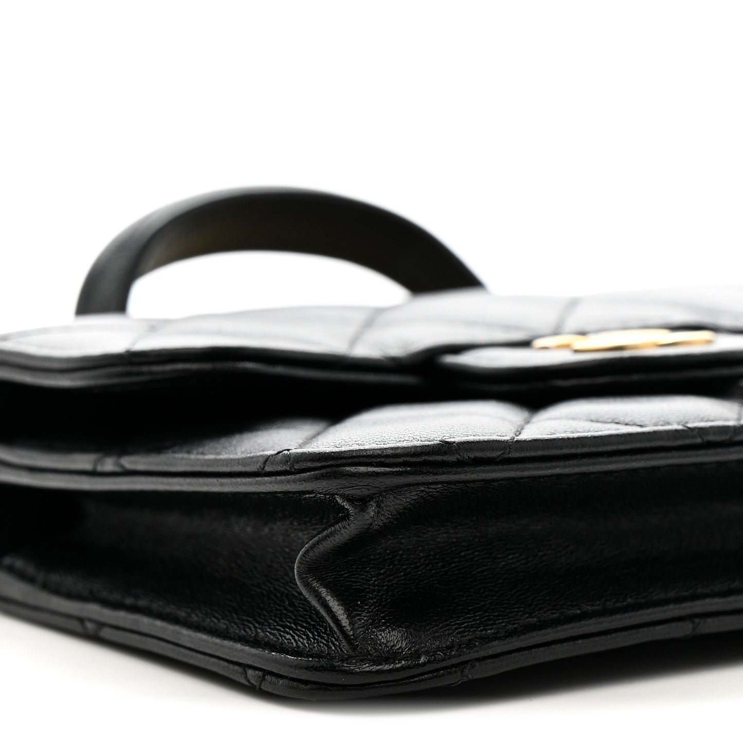 Lambskin Quilted Top Handle Flap Coin Purse With Chain Black