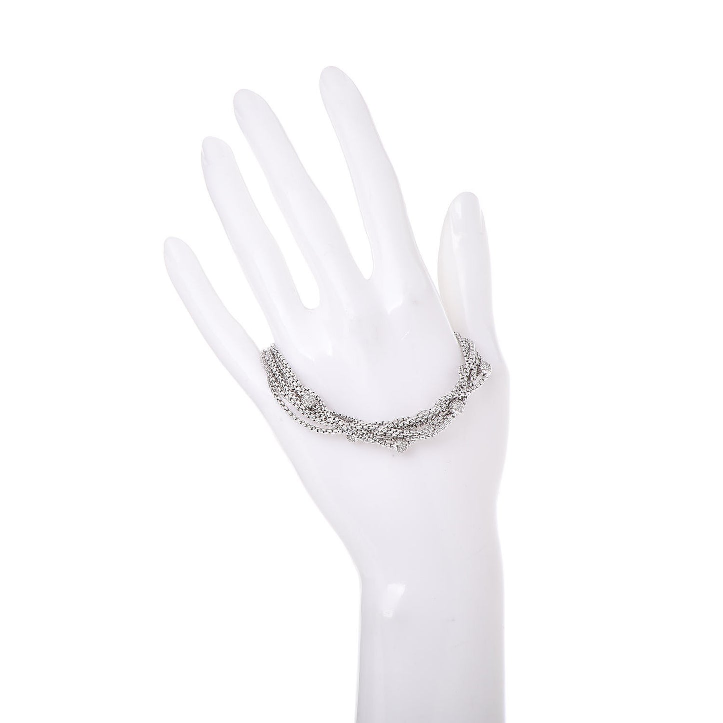 Sterling Silver Diamond Pave Bead Multi Strand Bracelet