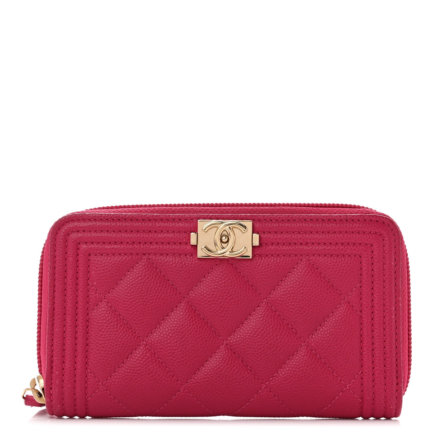 Chanel Caviar Quilted Small Boy Zip Around Wallet Fuchsia 1 of 9
