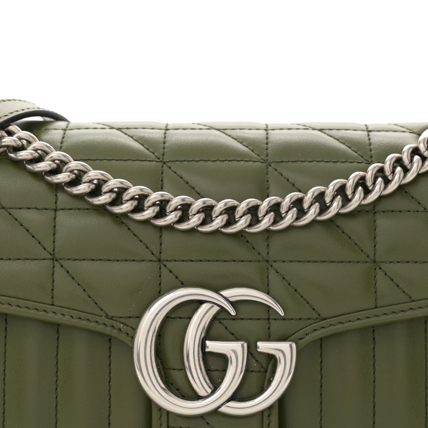 Gucci Calfskin Matelasse Aria Small GG Marmont Shoulder Bag Military Wood 8 of 10