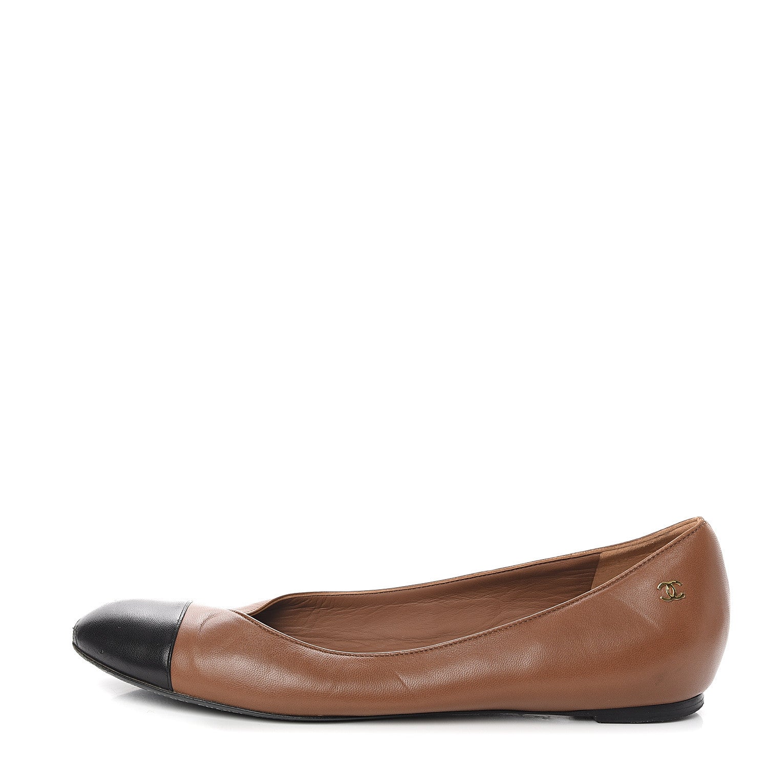 Chanel Lambskin Cap Toe Ballerina Flats 40.5 Camel Black 1 of 9
