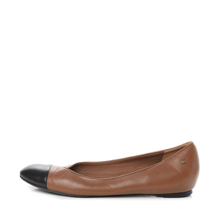 Chanel Lambskin Cap Toe Ballerina Flats 40.5 Camel Black 1 of 9