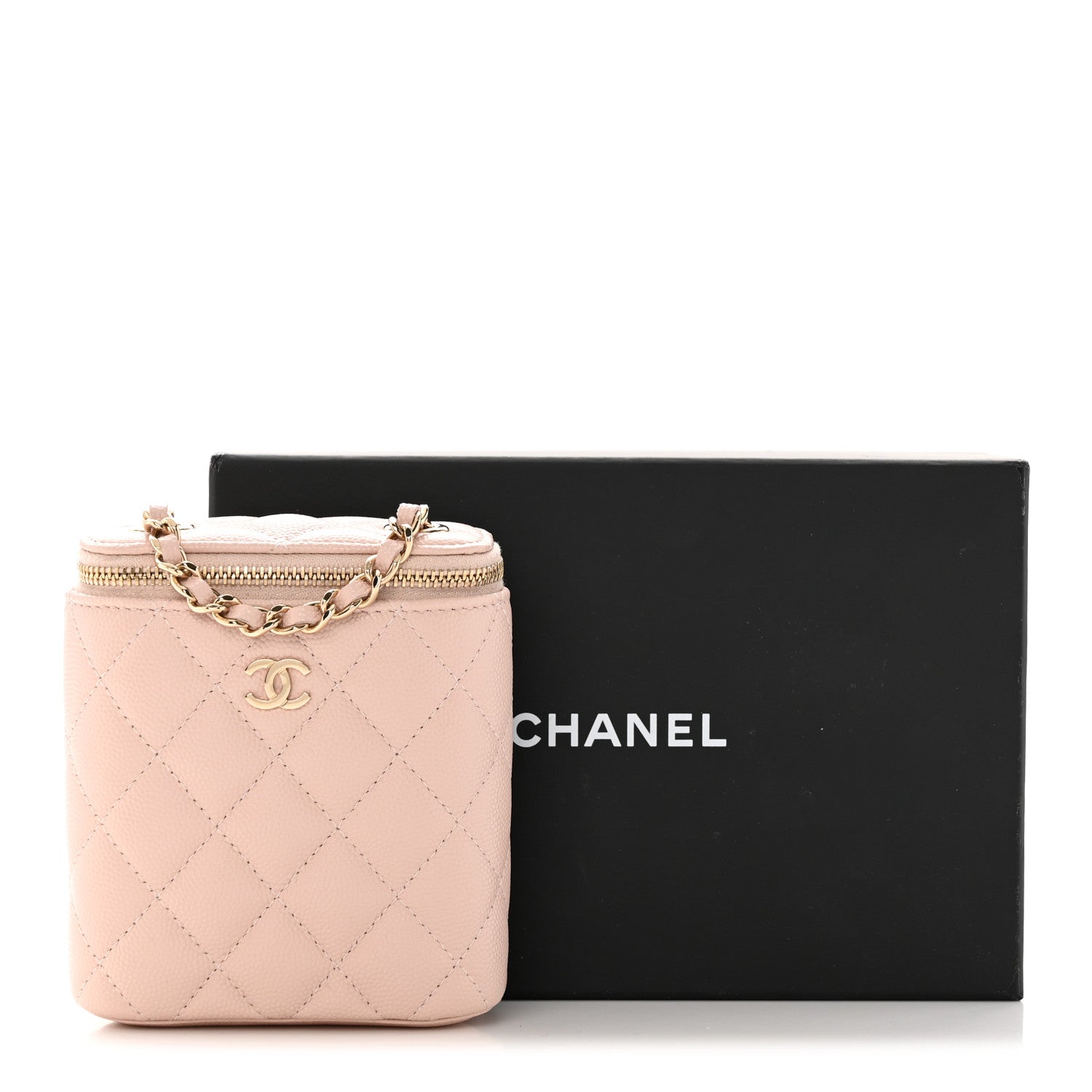 Chanel Caviar Quilted Small Vertical Coco Beauty Vanity Case With Chain Light Pink 14 of 14
