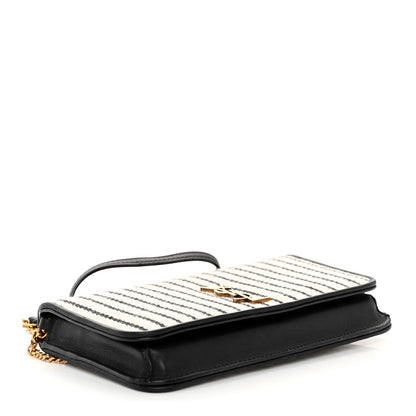 Saint Laurent SAINT LAURENT Canvas Striped Phone Holder Crossbody Beige Black 4 of 9