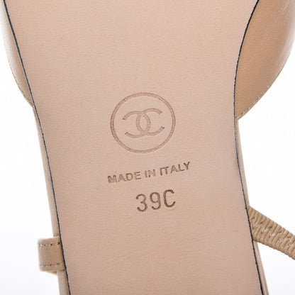 Chanel Goatskin Grosgrain Cap Toe CC Slingback Sandals 39 Beige Black 6 of 8