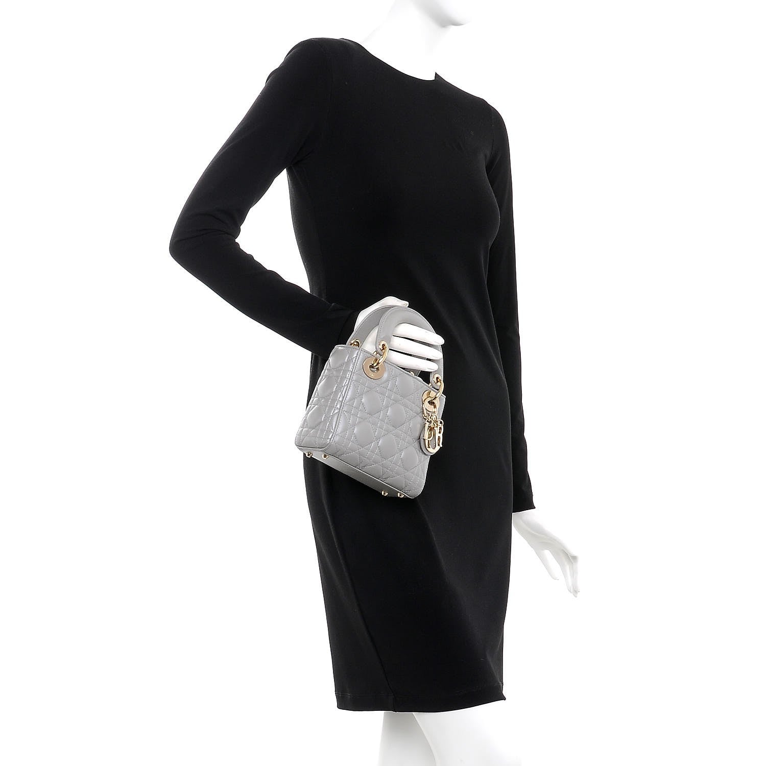 Christian Dior Metallic Lambskin Cannage Mini Lady Dior Grey 3 of 10