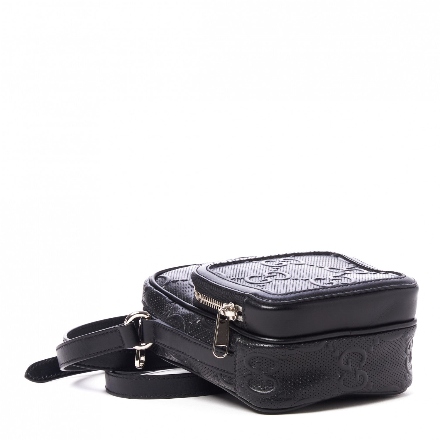 Gucci Calfskin GG Tennis Embossed Mini Double Zip Messenger Bag Black 3 of 8
