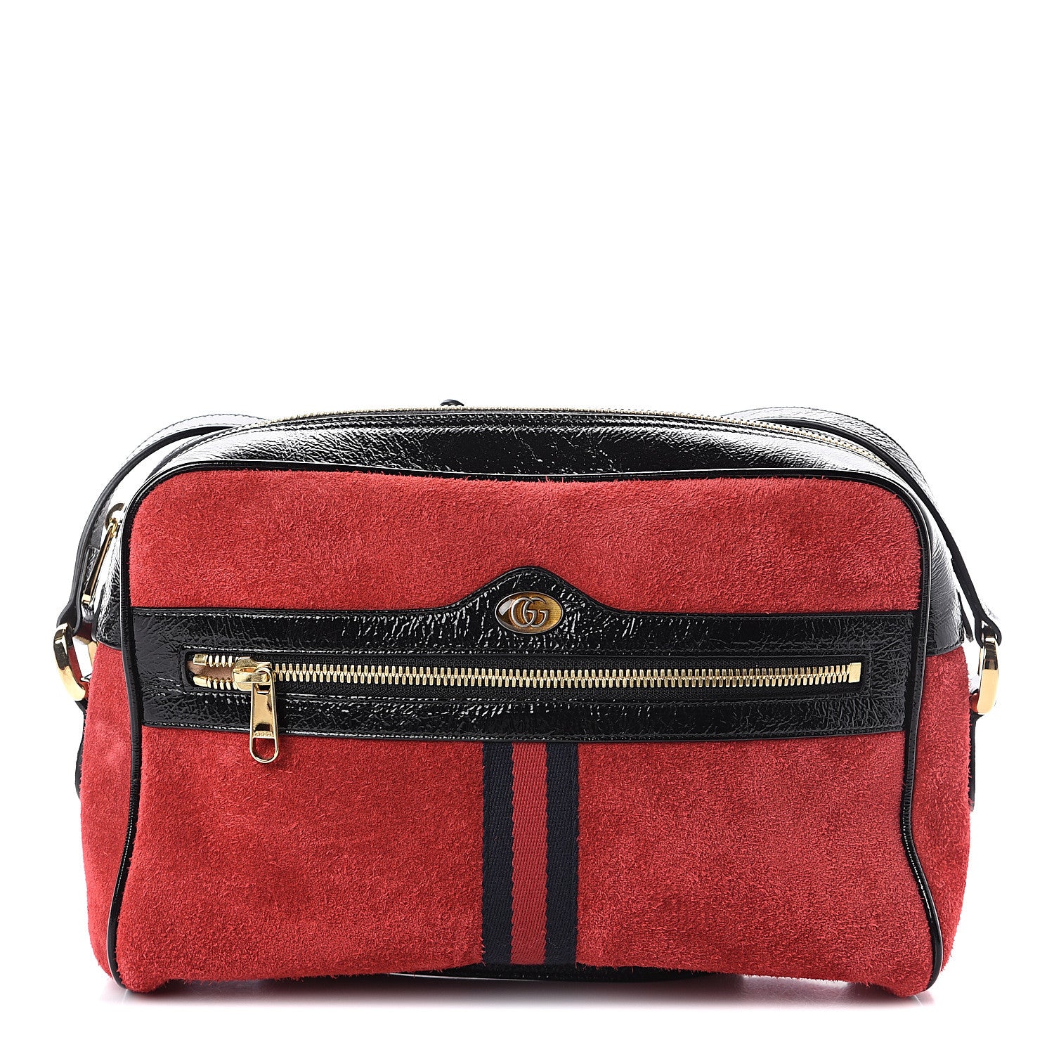 Gucci Suede Patent Web Small Ophidia Shoulder Bag Hibiscus Red Black 1 of 8
