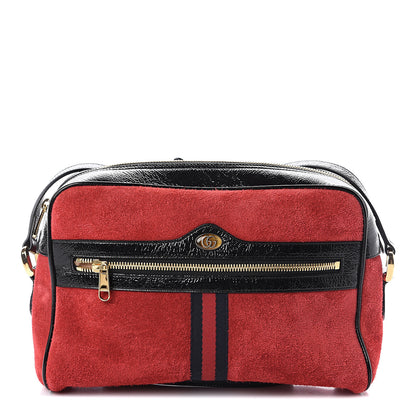 Gucci Suede Patent Web Small Ophidia Shoulder Bag Hibiscus Red Black 1 of 8