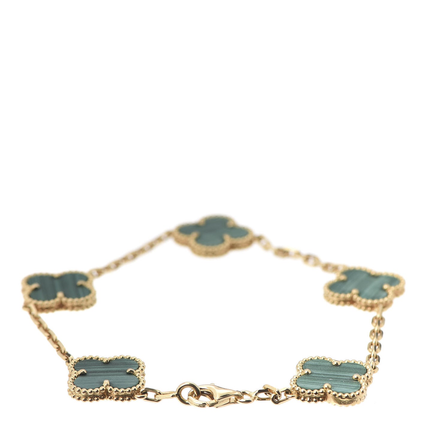 18K Yellow Gold Malachite 5 Motifs Vintage Alhambra Bracelet