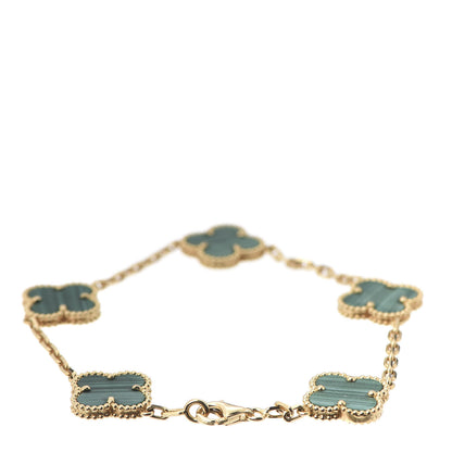 Van Cleef & Arpels 18K Yellow Gold Malachite 5 Motifs Vintage Alhambra Bracelet 3 of 7