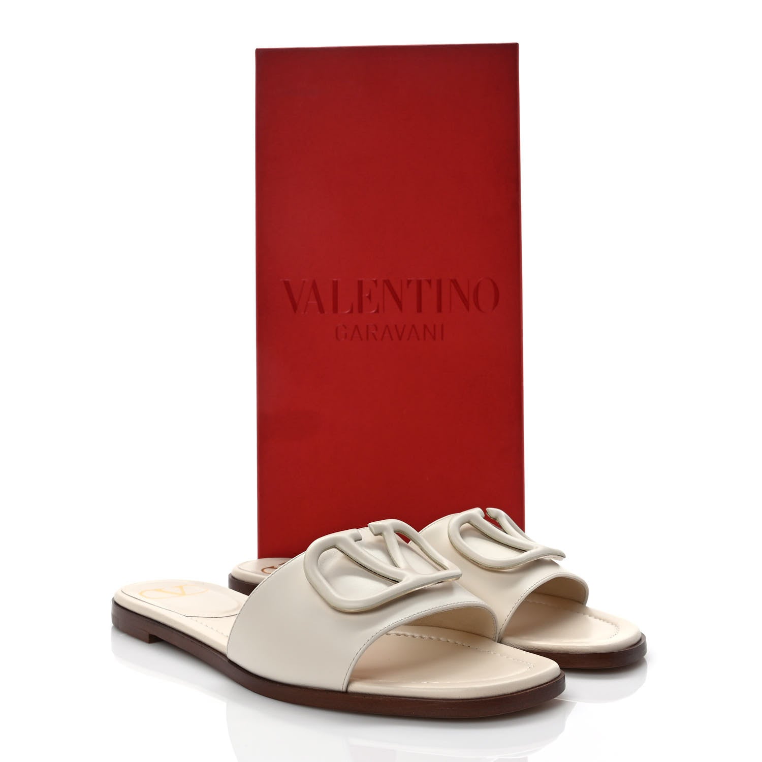 Valentino Garavani Calfskin Vlogo Flat Slide Sandals 37 Light Ivory 9 of 9