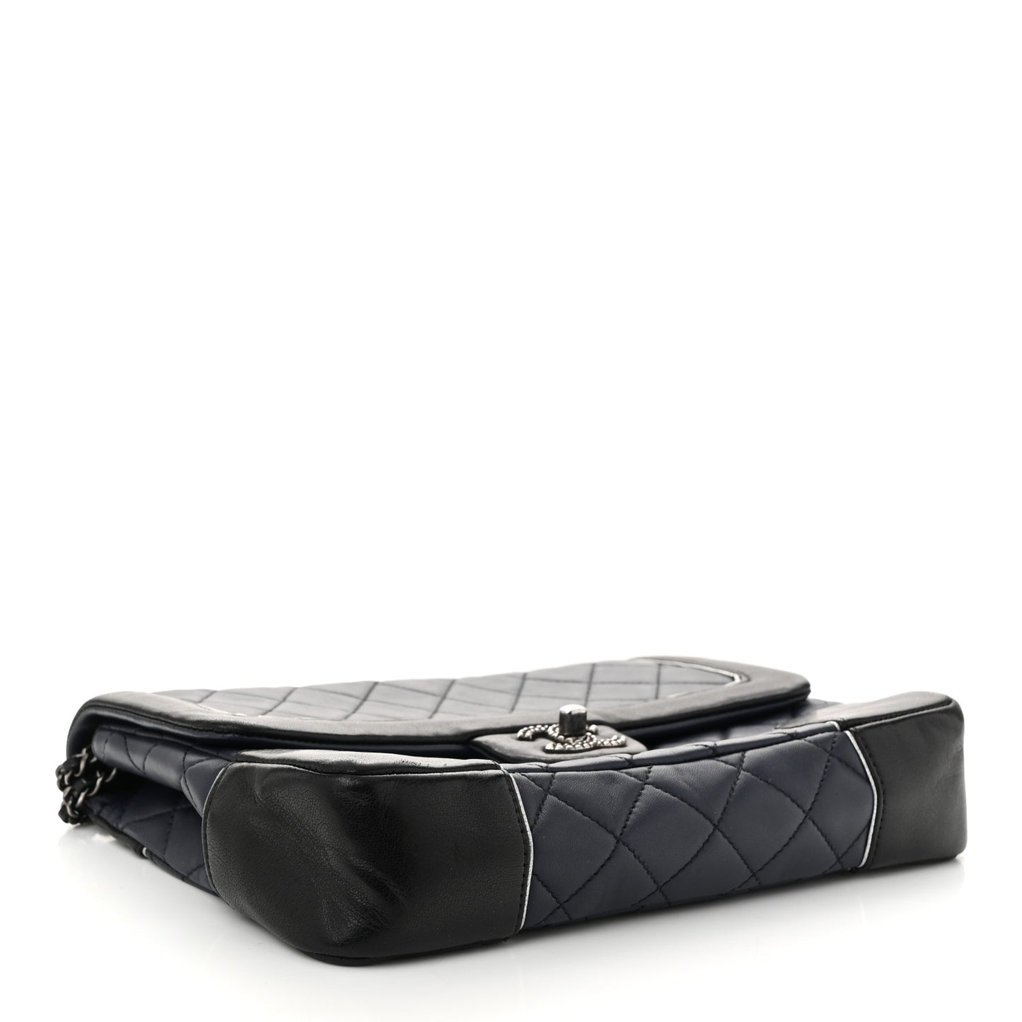 Calfskin Quilted Bi-Color Jumbo Flap Blue Black