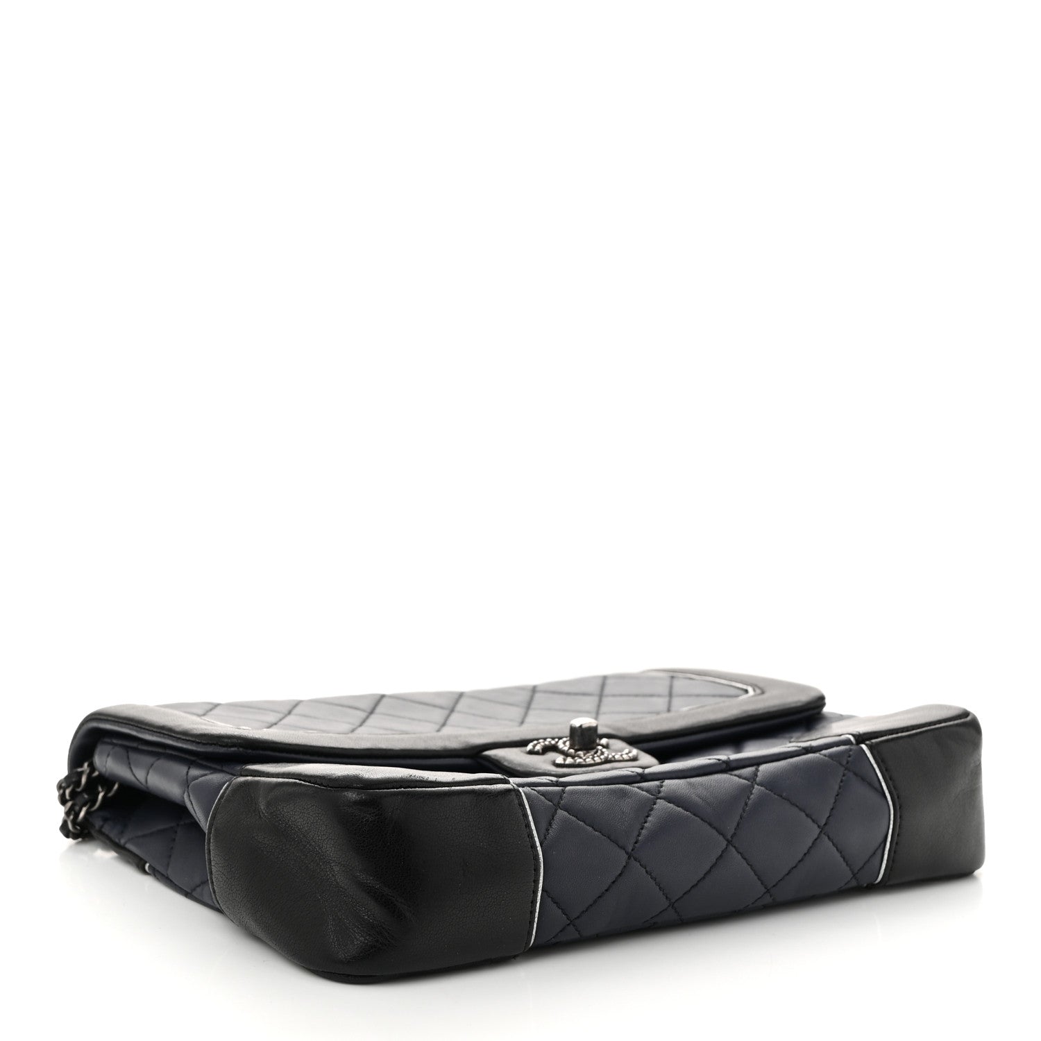 Chanel Calfskin Quilted Bi-Color Jumbo Flap Blue Black 4 of 11